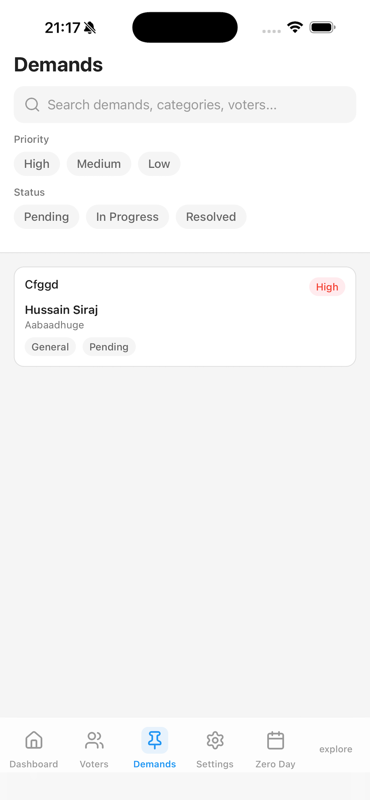Demands — Priority and status filters